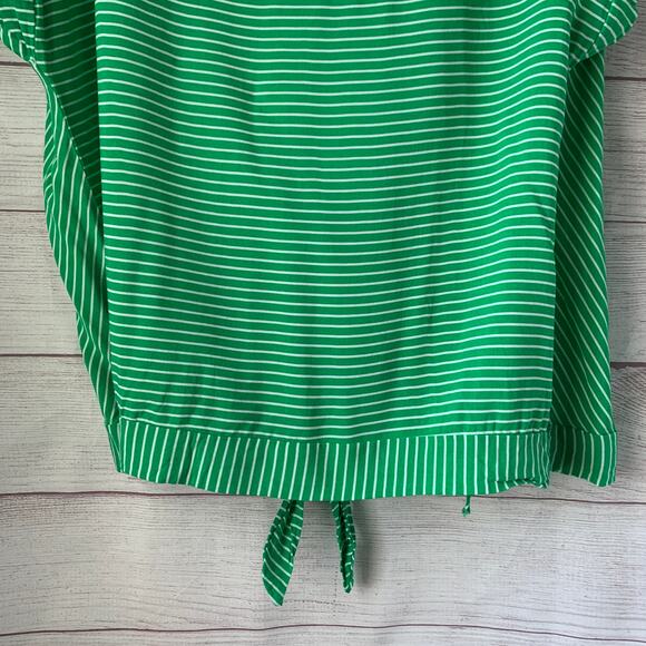 Olive & Leaf Green and White Striped Wrap Front Blouse Tie Bottom Size Large - Picture 7 of 11